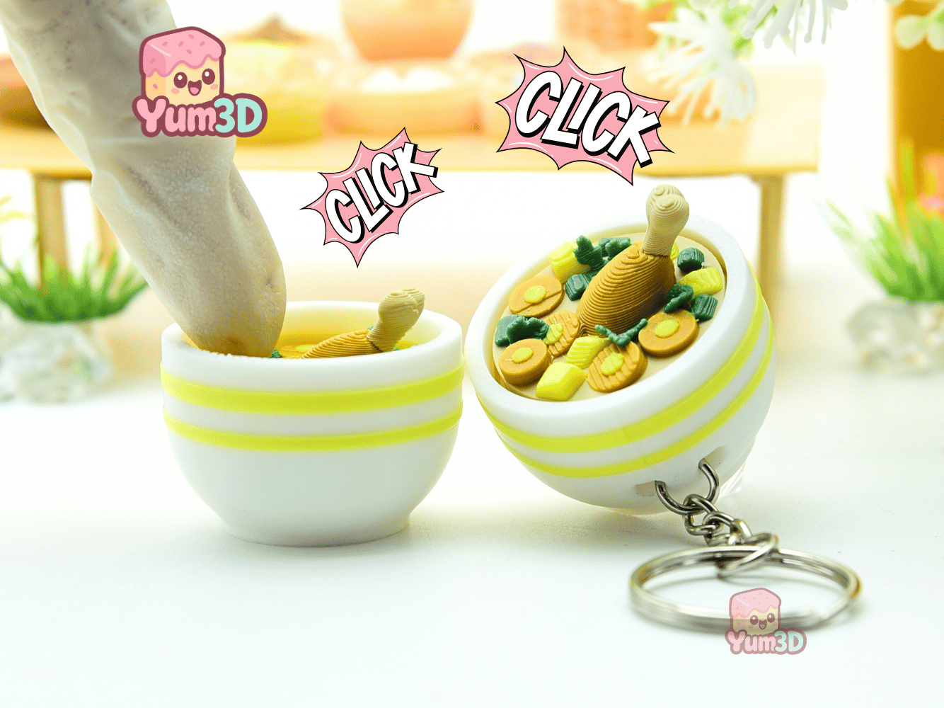 🐔 Yum3D Chicken Soup Fidget Clicker Keychain - Cute Backpack